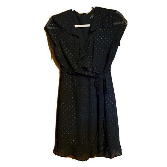 Bardot Womens Size 6 Small Black Swiss Dot Ruffle Surplice Cocktail Shift Dress - Picture 1 of 5
